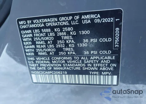 2023 Volkswagen Atlas Cross Sport 2.0T Sel R-Line Black from USA, damaged, VIN 1V2SC2CA6PC206219